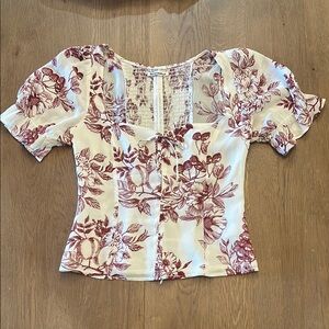 Reformation White and Red Floral Blouse